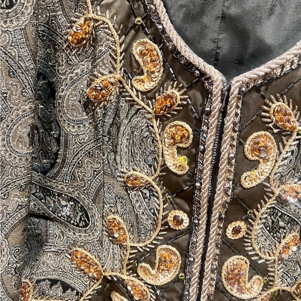 Jovani Victorian vintage NWOT Women's Paisley handmade Blazer Gold and Brown 0 - Picture 2 of 8